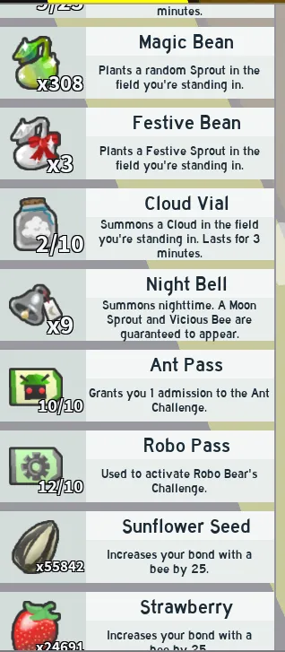 RBL3021 Bee Swarm Simulator 50 Bees 19-20 Level Hive Tide Popper Magic Bean Festive Bean Cloud Vial Night Bell Ant Pass Robo Pass Sunflower (G)